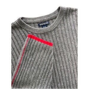 Aeropostale Men’s Y2K‎ Gray Ribbed Knit Sweater Crewneck Red Trim Preppy Sz Lg
